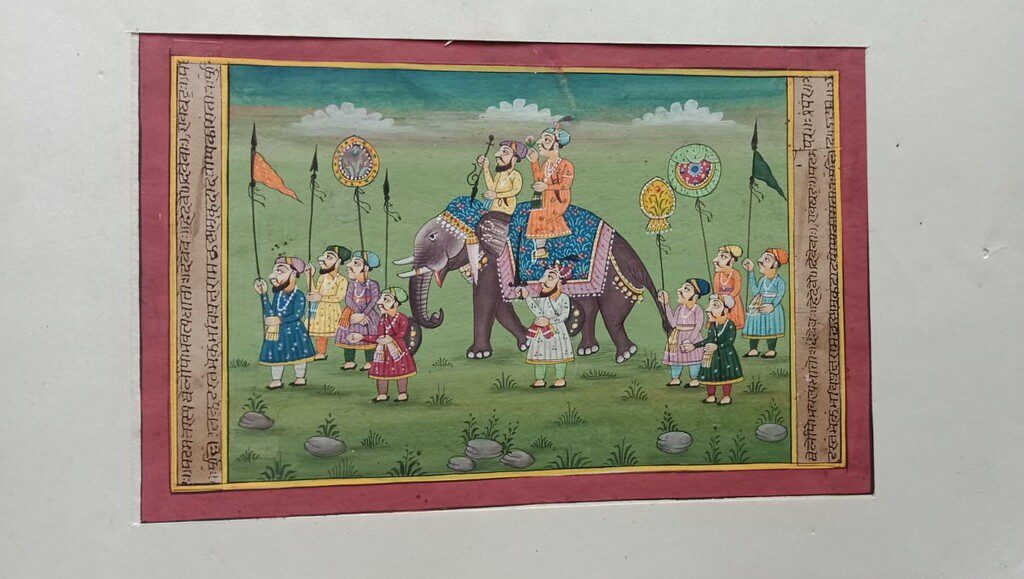 Mughal Royal Procession Painting | Elephant with Ceremonial Guard — Handmade